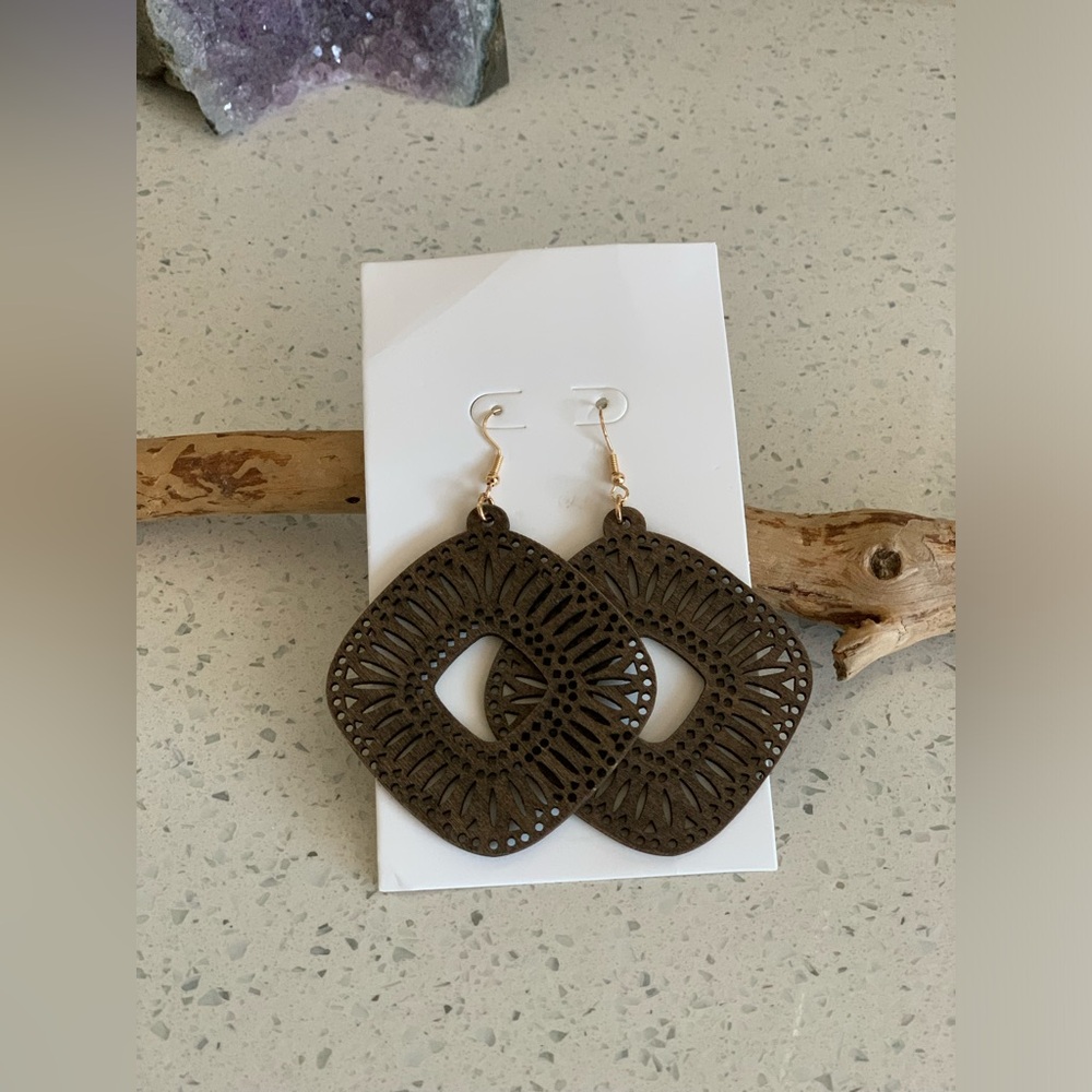 Wood Boho Hook Earrings